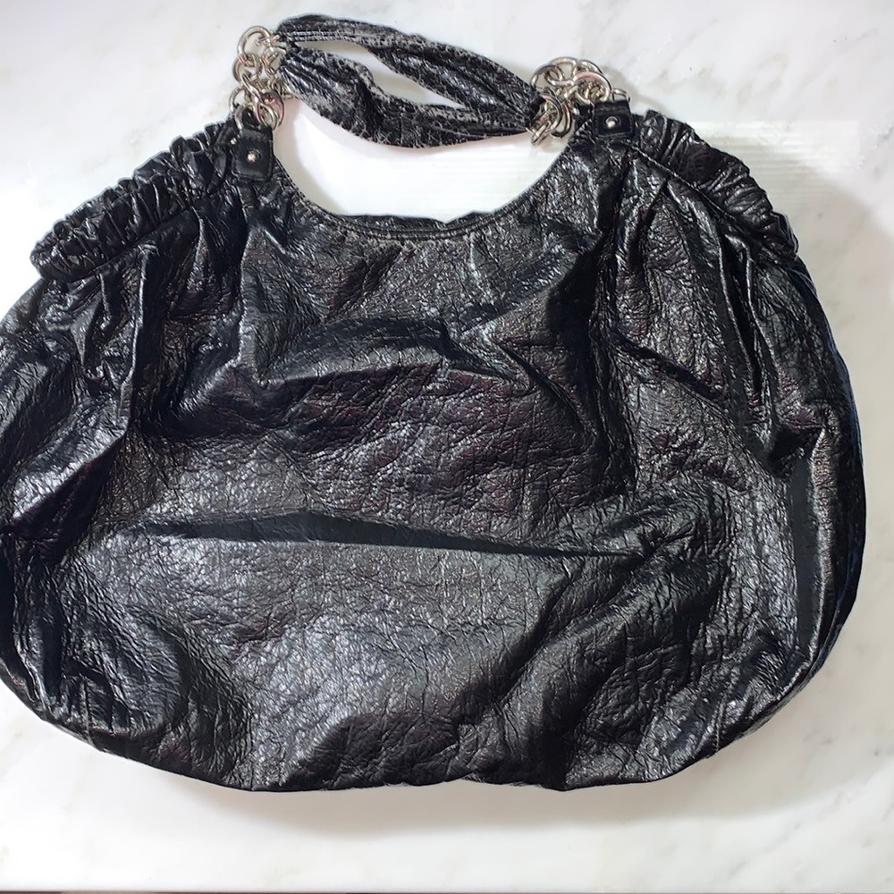 Large Nine West Black Ruched Tote Bag